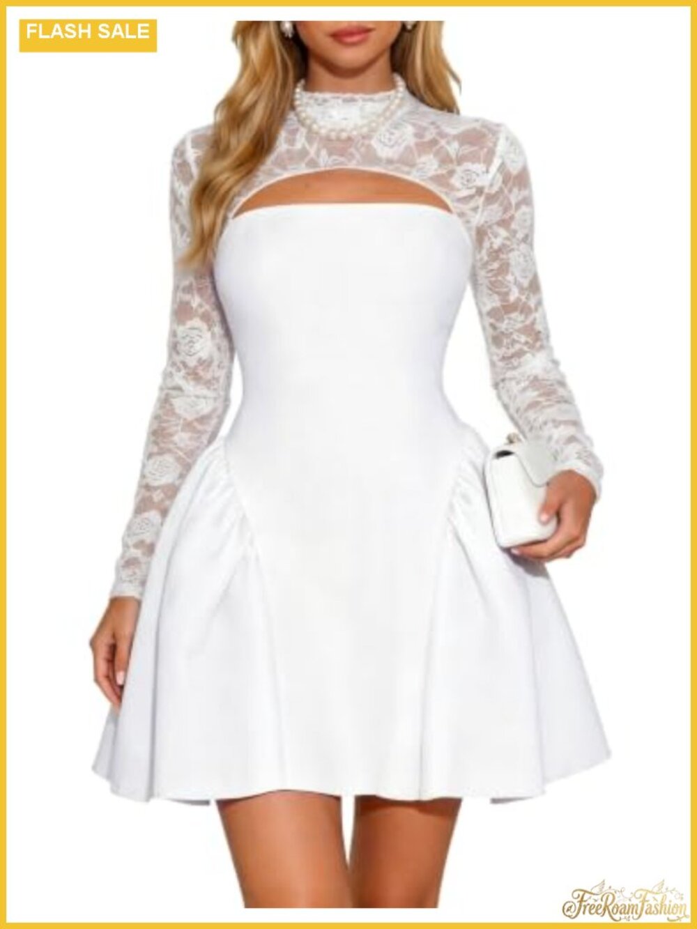 Elegant Lace Long Sleeve Flare Cocktail Mini Dress
